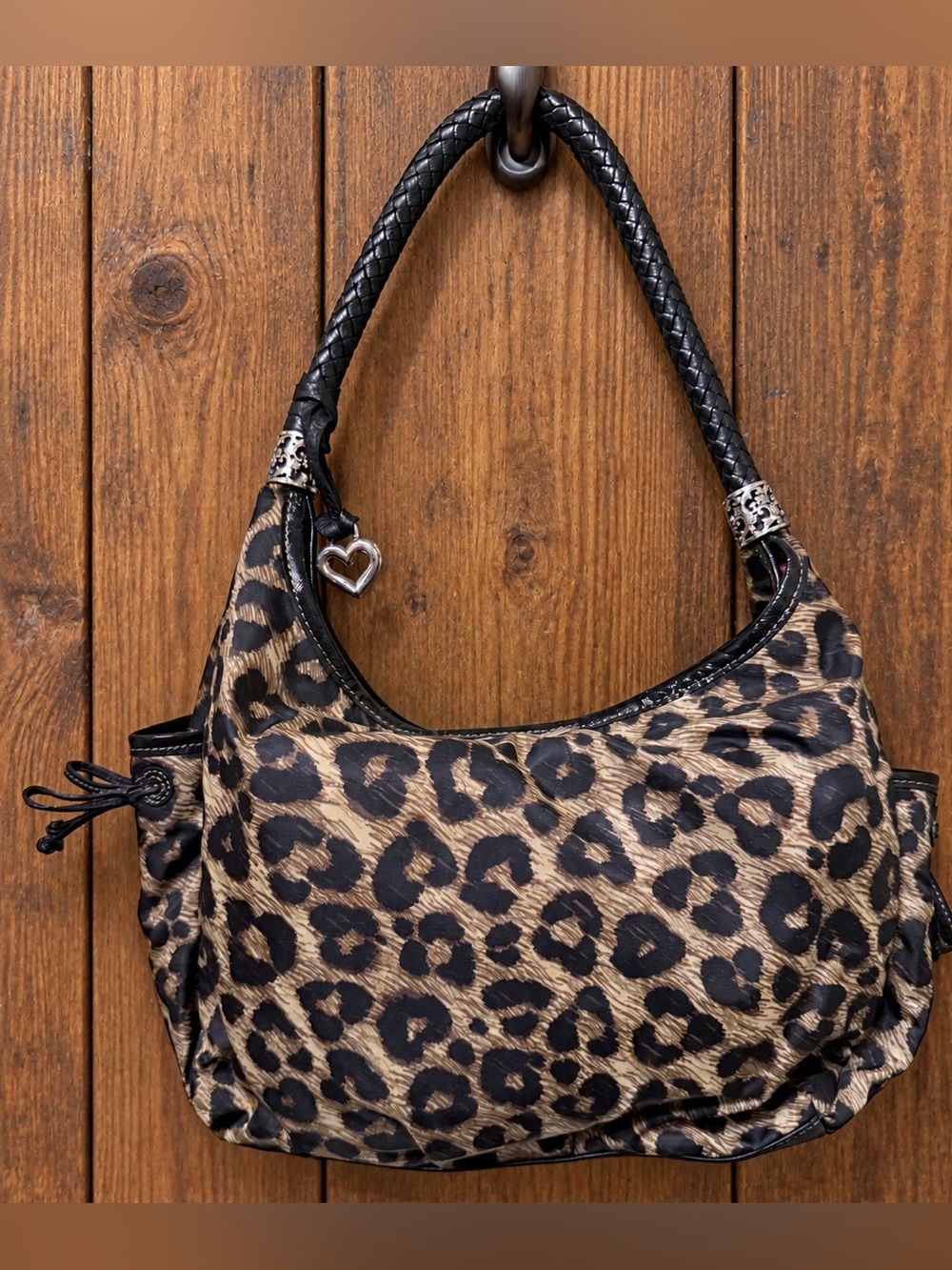 Brighton Leopard Print Hobo Bag in Brown and Black